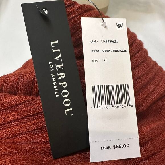 Liverpool LA Women's Mock Neck Ribbed Knit‎ Blouse Color Cinnamon Size XL - Picture 6 of 7